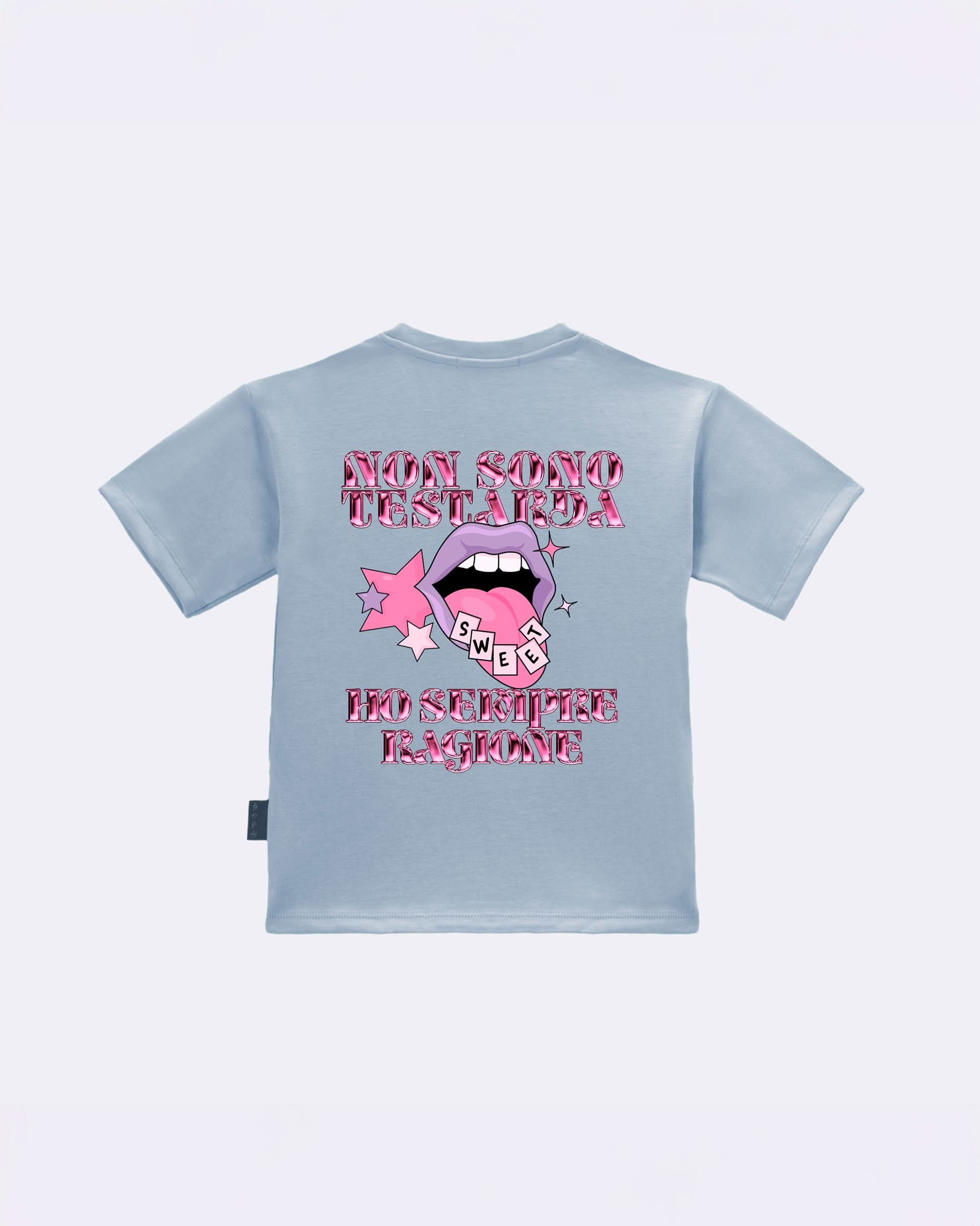 T-Shirt "Non sono testarda" Celeste Retro