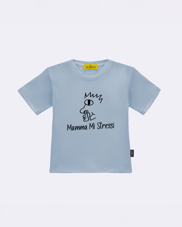 T-Shirt "Mamma mi stressi" Celeste