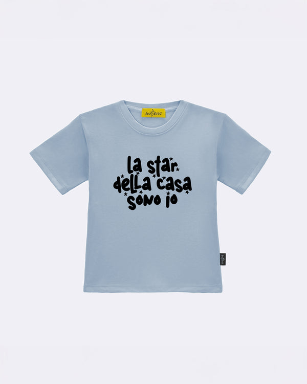 T-Shirt "La star della casa" Celeste Fronte