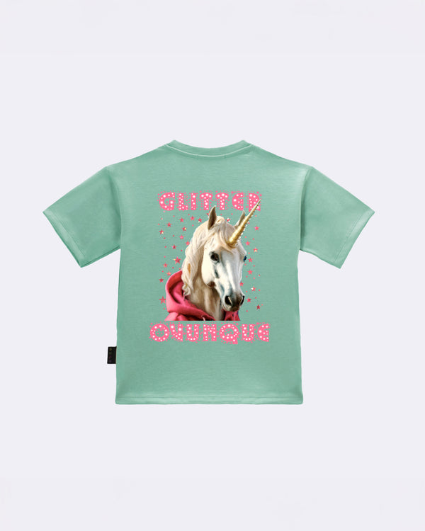 T-Shirt "Glitter ovunque" Verde retro